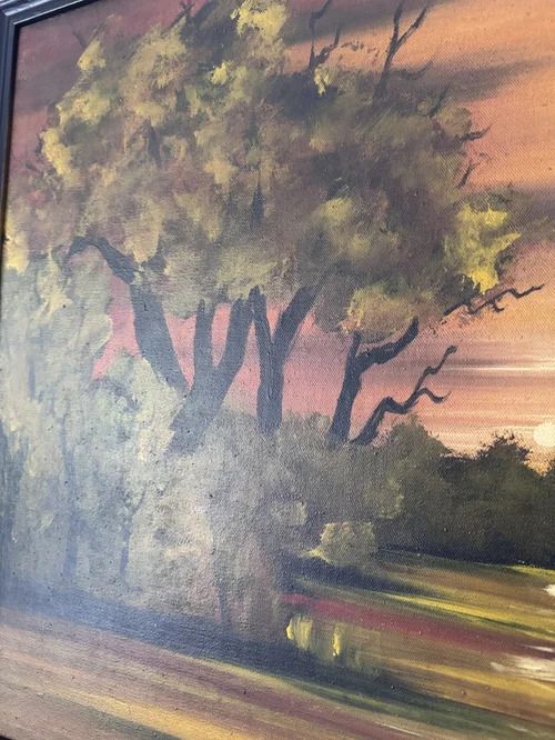70s Oil Painting  Autumnal Framed Treescape By K.Mangword photo 55.0