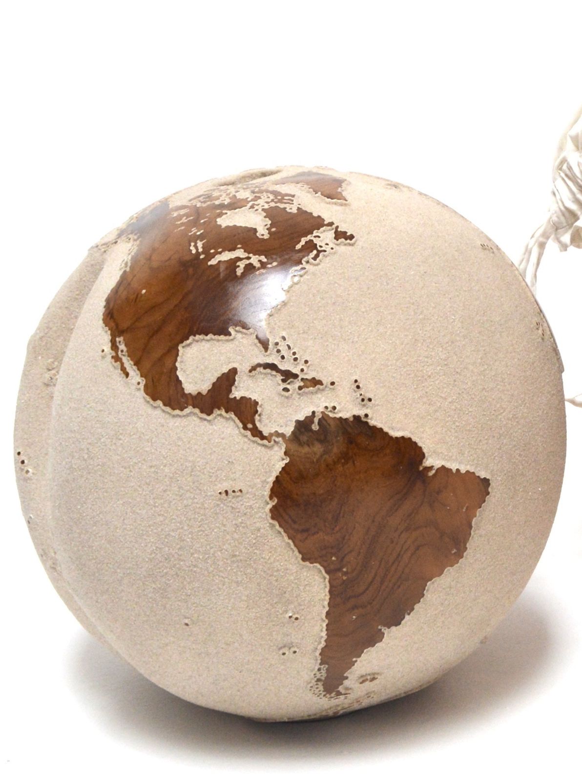 White Teak Wood & Volcanic Sand Globe By Bruno Helgen 40 Cm /  Id 003 Globe Sculpture photo 4259.0