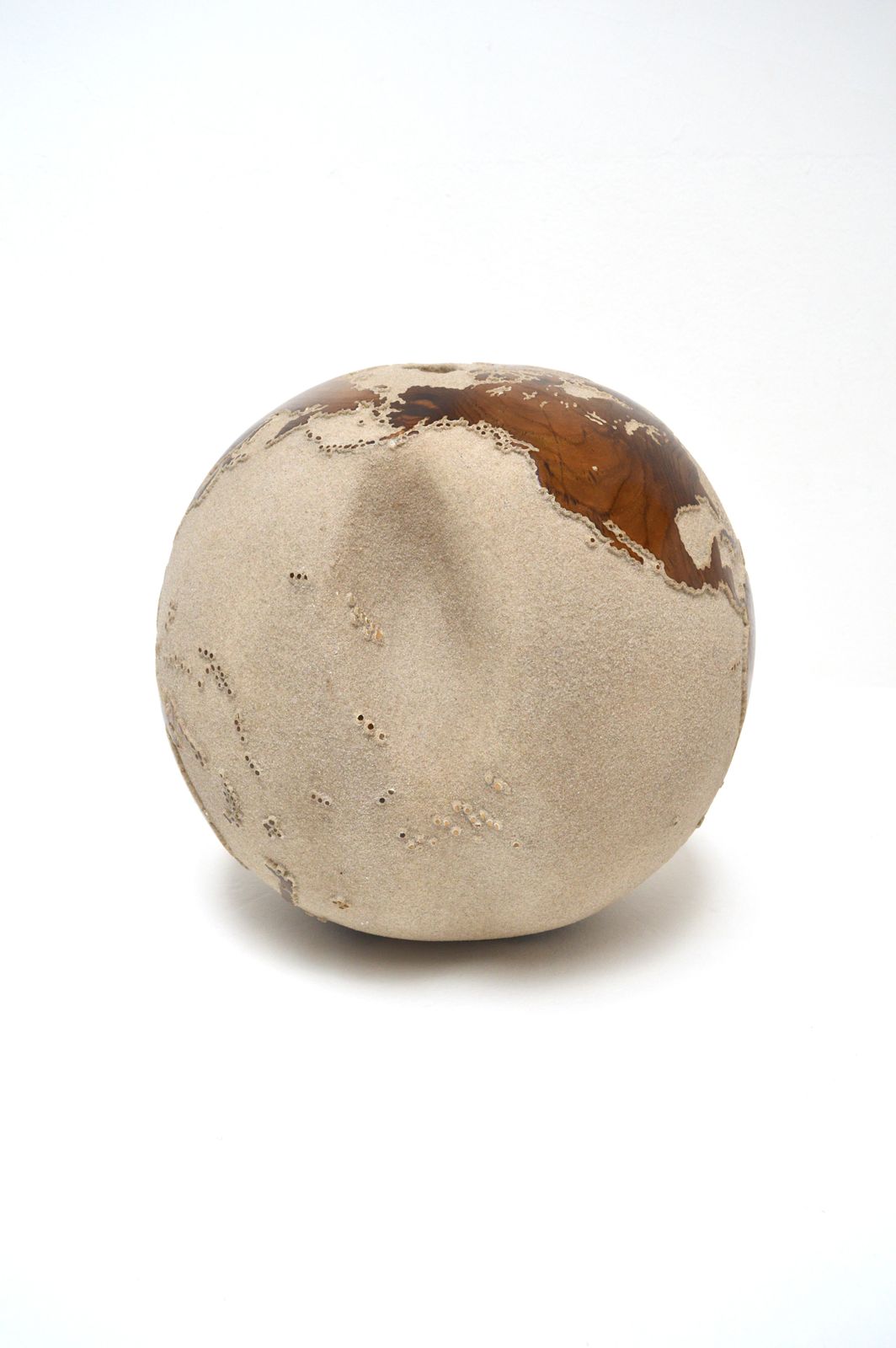 White Teak Wood & Volcanic Sand Globe By Bruno Helgen 40 Cm /  Id 003 Globe Sculpture photo buy