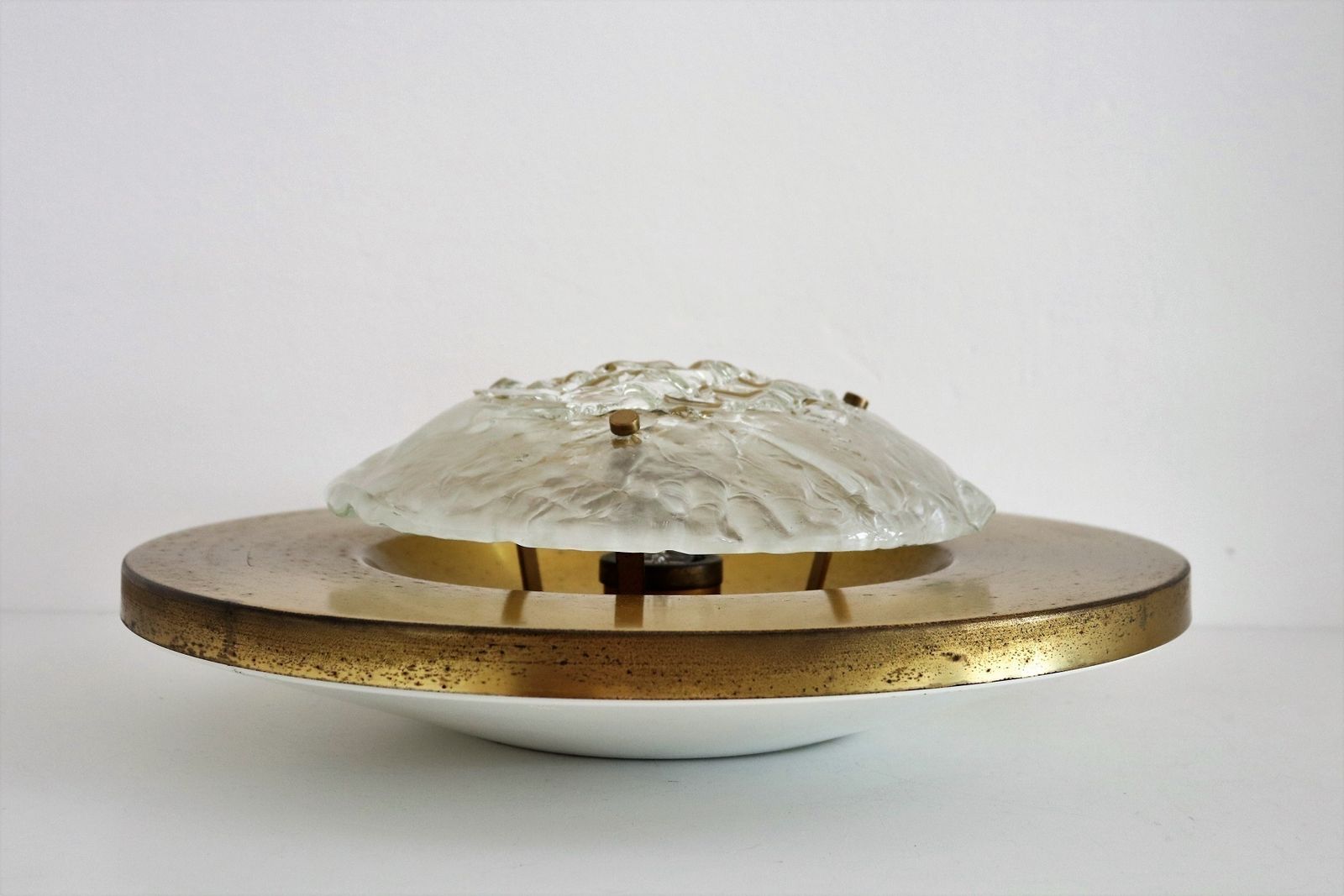 photo vinterior Italian Flush Mount Or Ceiling Lamps In Brass And Murano Glass By Angelo Brotto For Esperia, 1970s