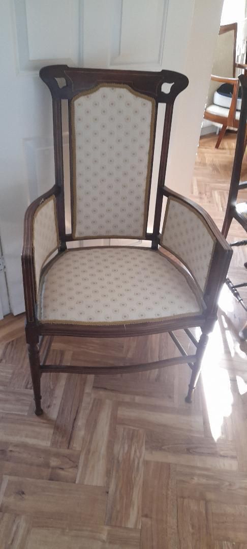 Edwardian Mahogany Chair Armchair Inlaid Marquetry English Salon Hall Bedroom Fireside
