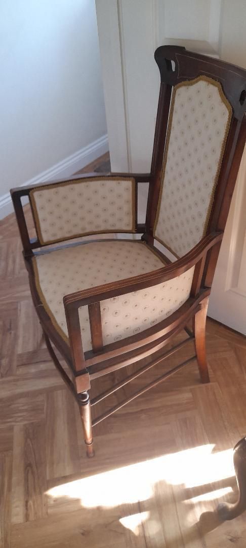 Edwardian Mahogany Chair Armchair Inlaid Marquetry English Salon Hall Bedroom Fireside photo furniture