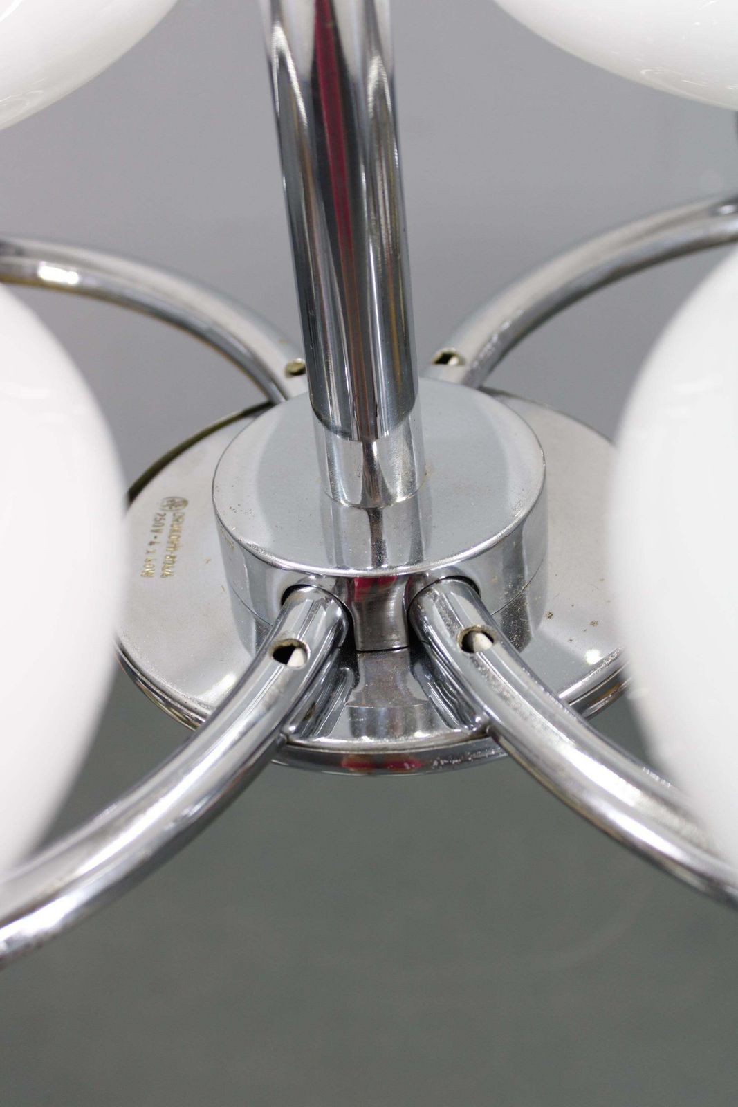 Mid Century Chrome Chandelier With Milk Glass Disc Shades, Czechoslovakia, 1950s photo buy