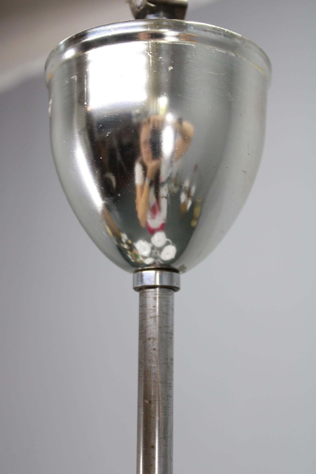 photo vinterior Mid Century Chrome Chandelier With Milk Glass Disc Shades, Czechoslovakia, 1950s