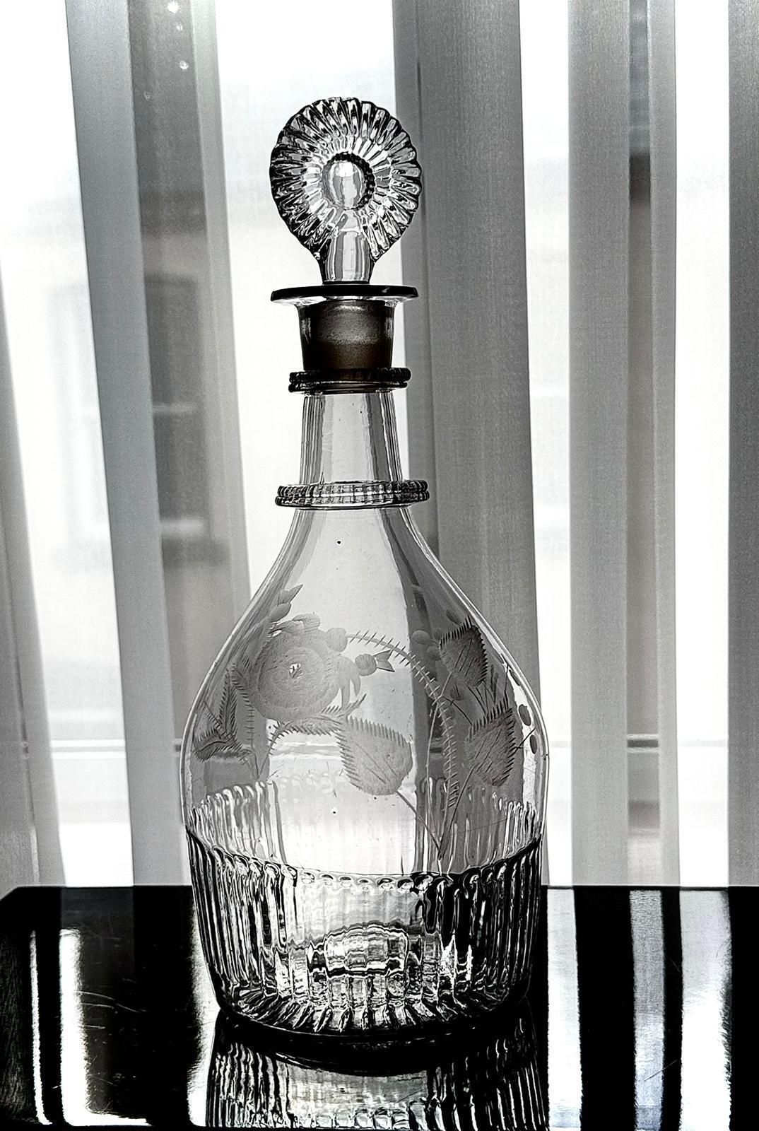 815.0 Irish Glass Decanter By Benjamin Edwards C.1800   Act Of Union Celebratio  Engraved Rose Thistle And Shamrock photo