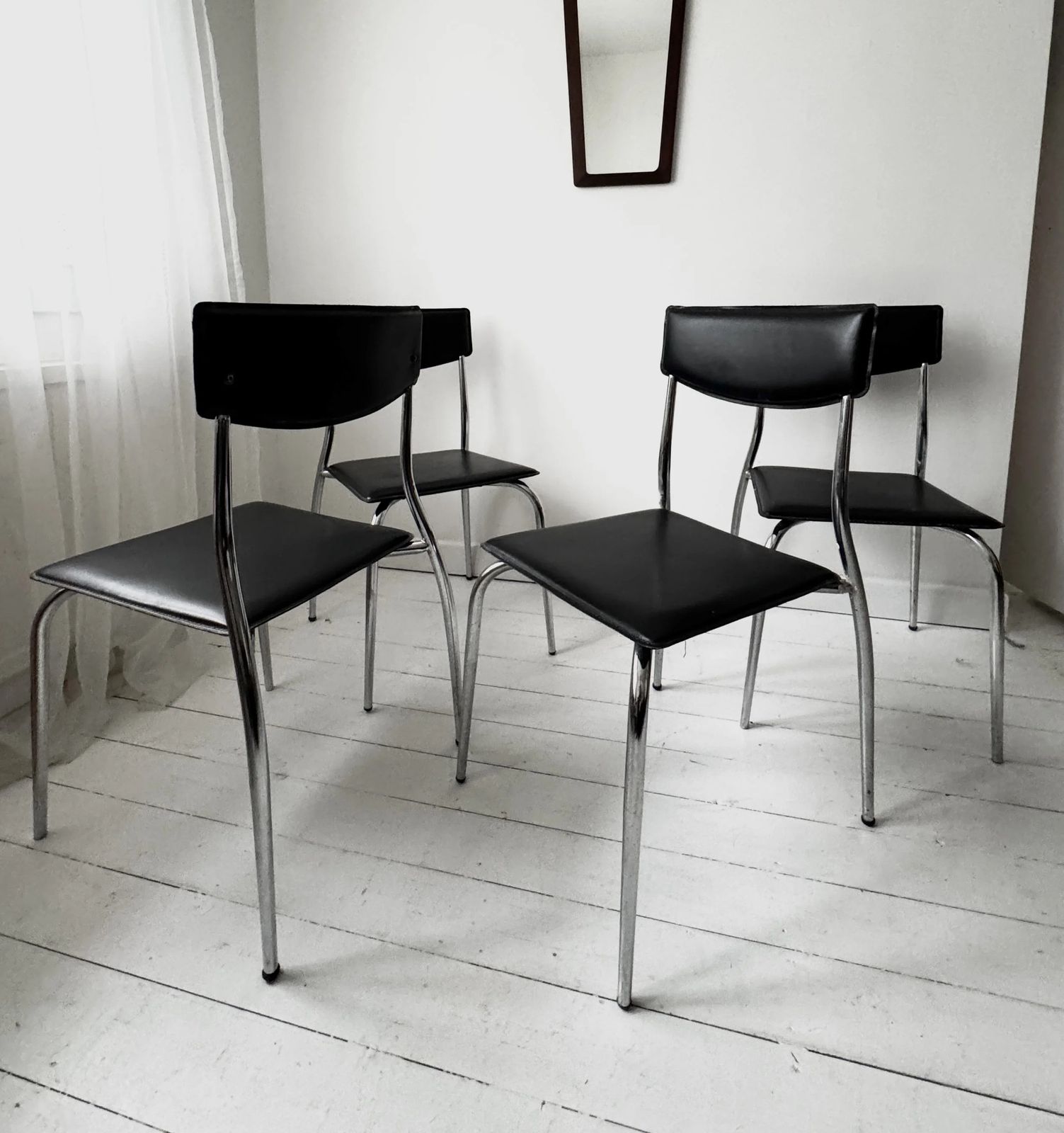 90s Tubular Chrome And Black Faux Leather Bauhaus Chairs 4 photo 240.0