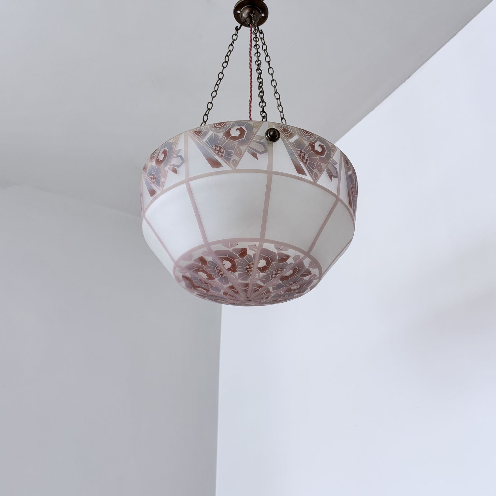 Art Deco Frosted Glass Diffuser With Purple, Pink And Blue Geometric Details photo for sale