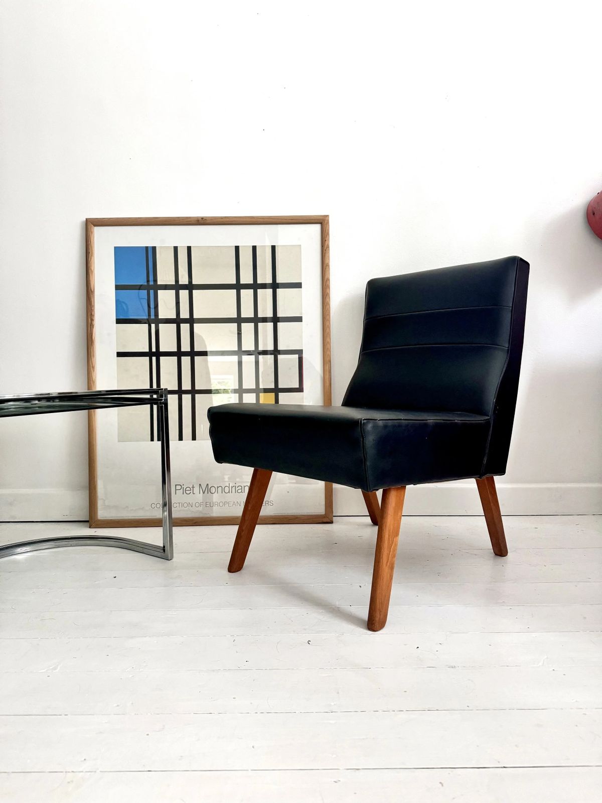 60s Small Armchair Black Vinyl Danish