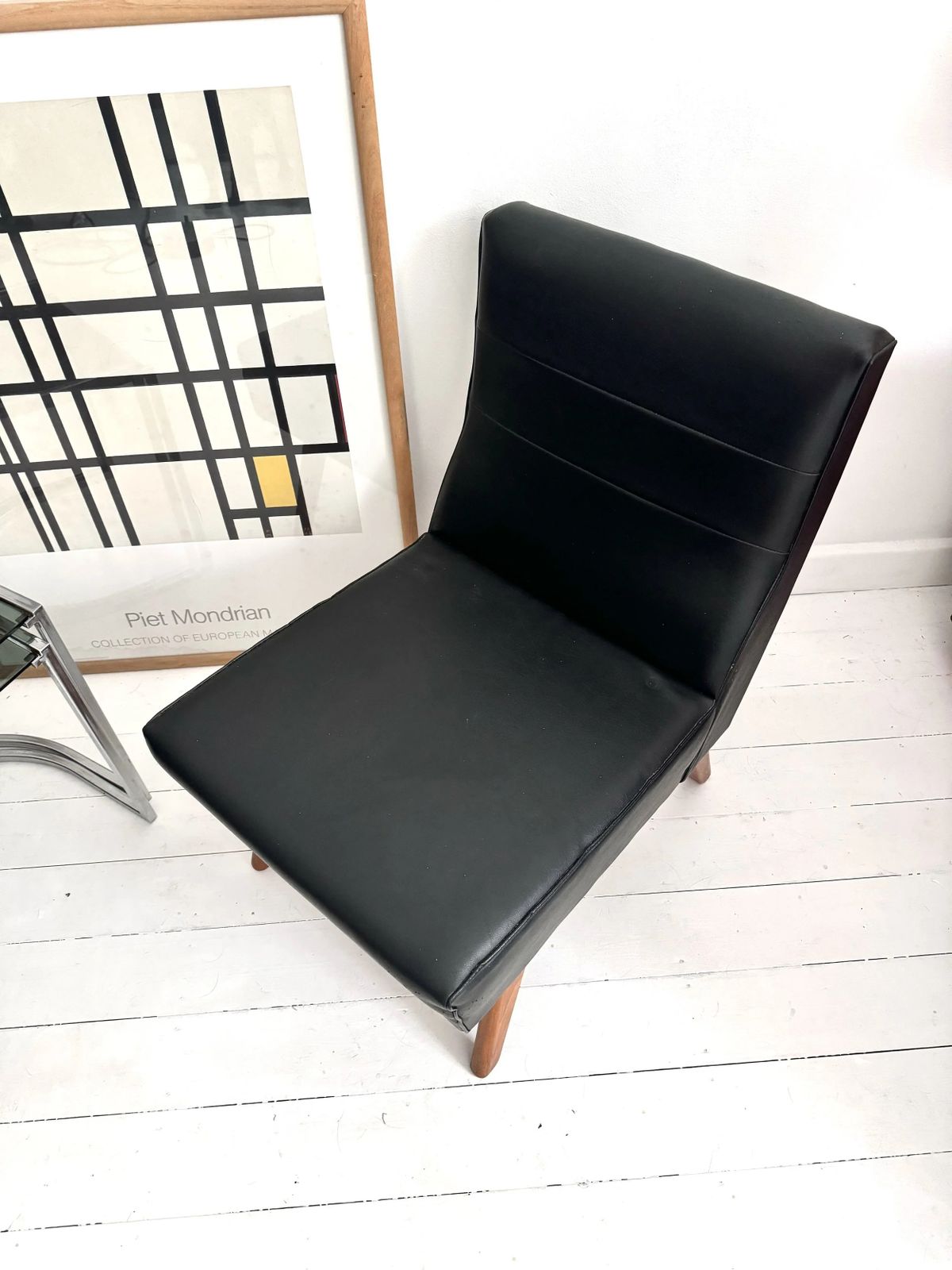 60s Small Armchair Black Vinyl Danish photo for sale