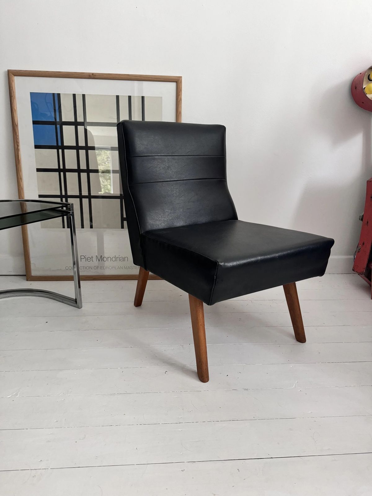 60s Small Armchair Black Vinyl Danish photo 95.0