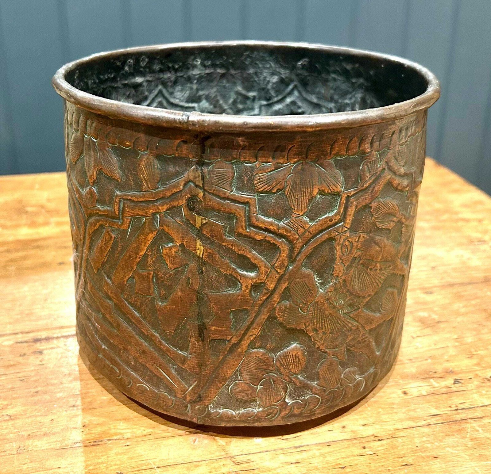 Arts And Crafts Antique Jardinière Planter Pot Plant Copper Box Industrial Antique Vintage Victorian Stand Holder photo furniture