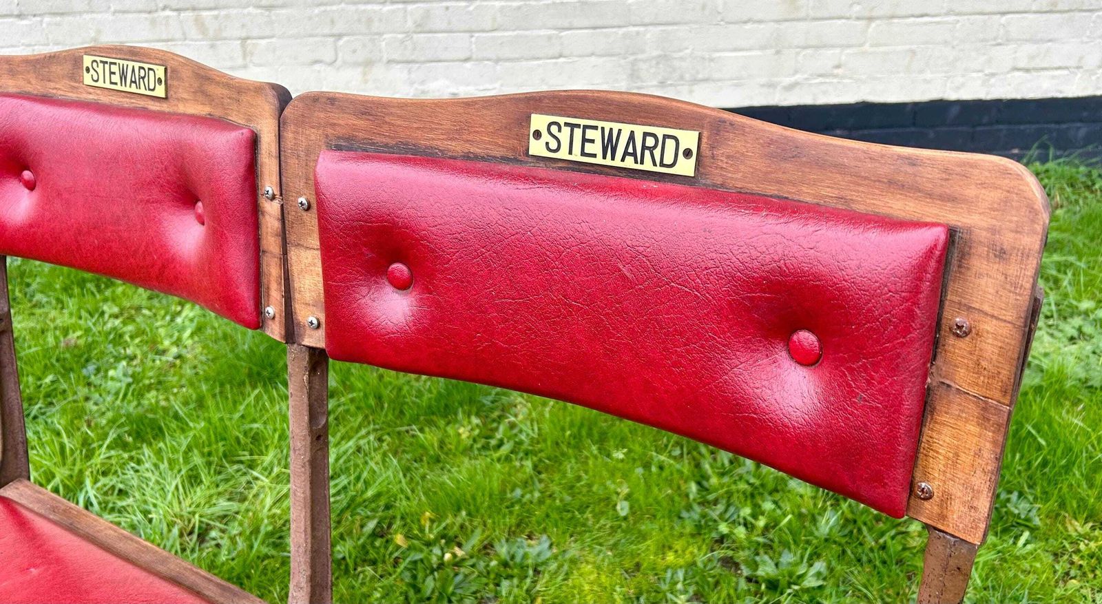Vintage Two Seater Folding Theatre Cinema Chairs Antique Industrial Retro Hall Hallway Opera Stacking Art Deco photo for sale