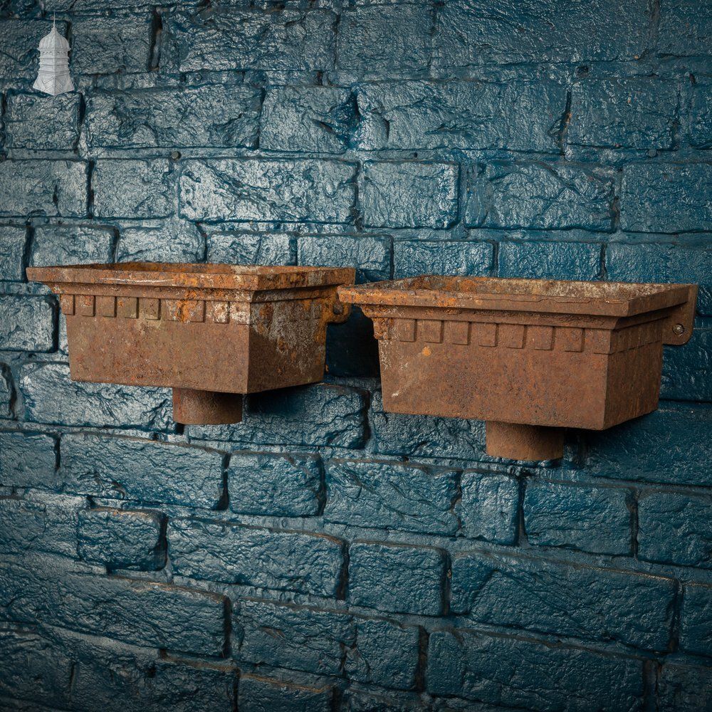 Rain Water Heads, Pair Of Hoppers With Dentil Detail