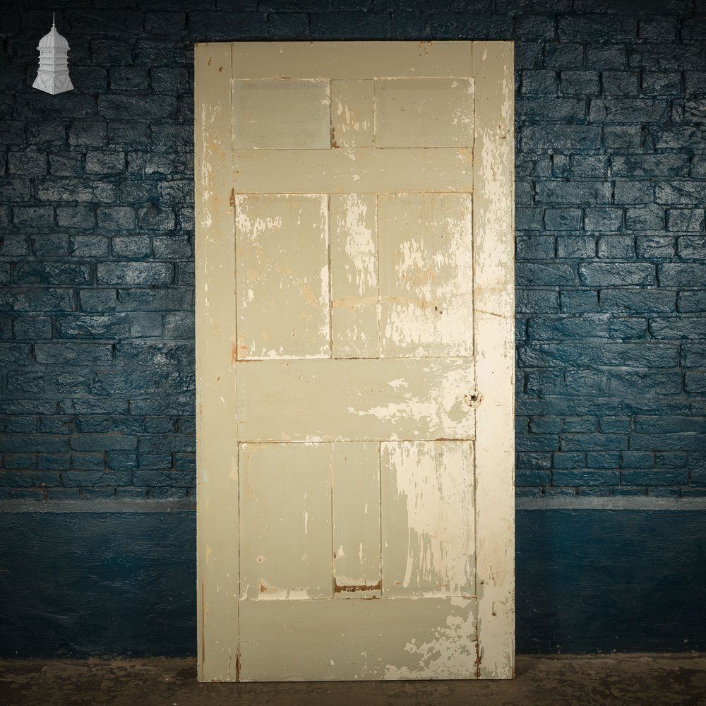 photo furniture Six Panel Door, White And Green Distressed Paint