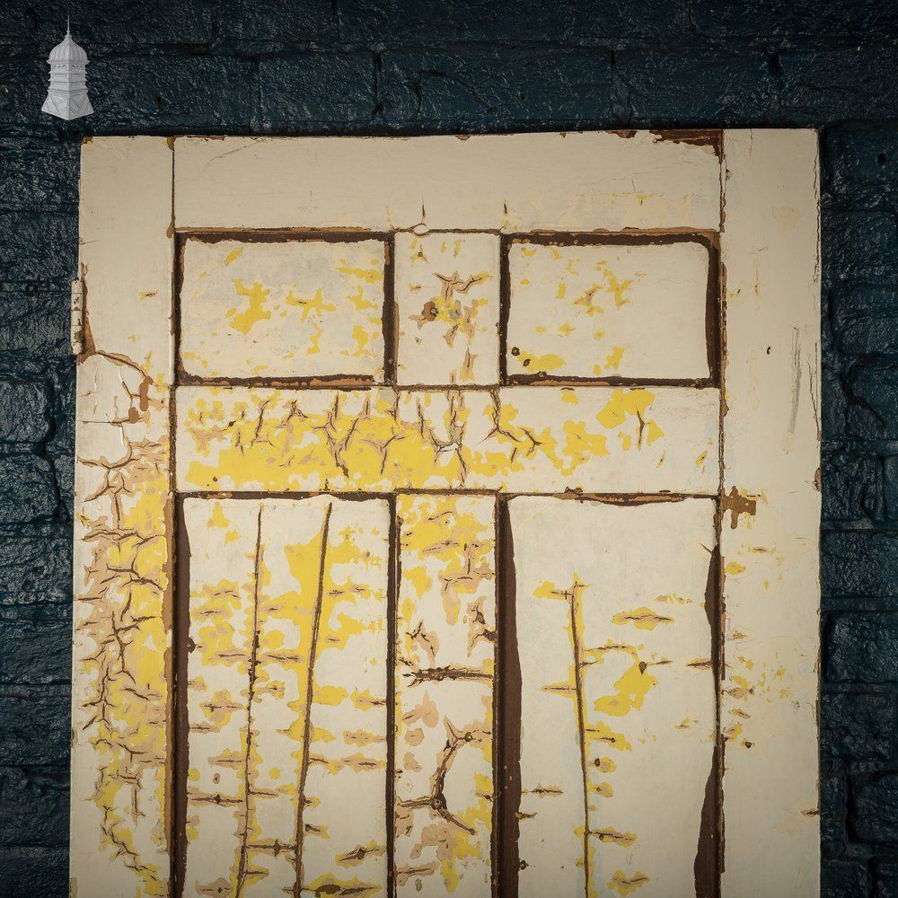 6 Panel Door, Distressed White And Yellow Paint photo for sale