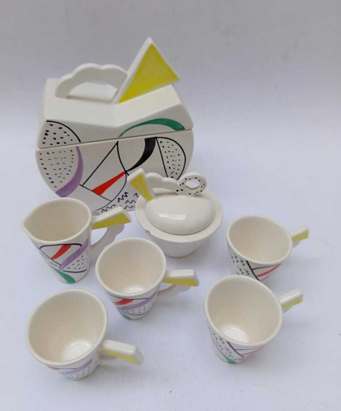 Memphis Style Postmodern Sic Ceramic Coffee Set, Vintage, Biscuit Tin And 4 Cups photo furniture