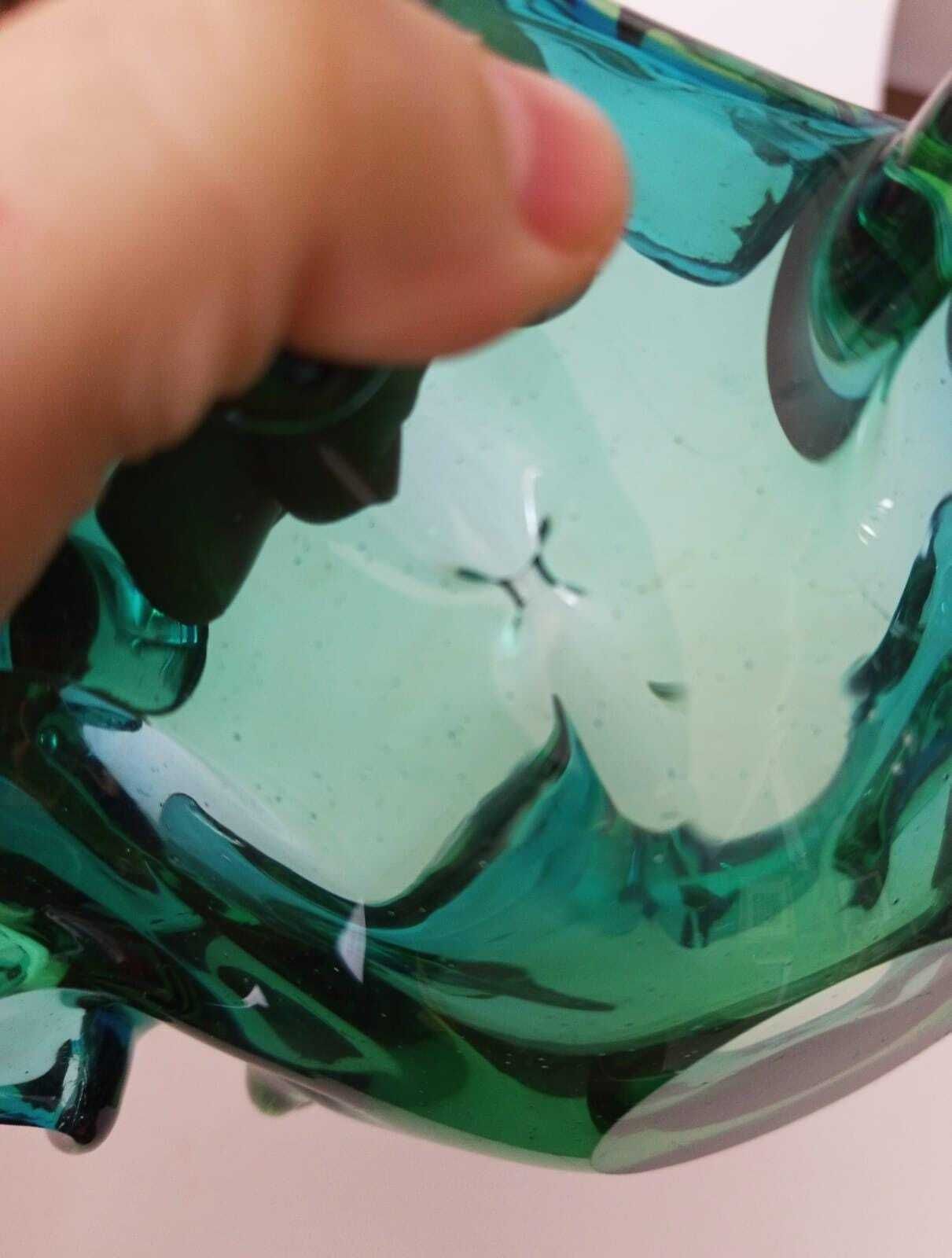 Vintage Space Age Green Murano Glass Flower Centerpiece Cup Designed By Barovier Seguso Era photo vintage