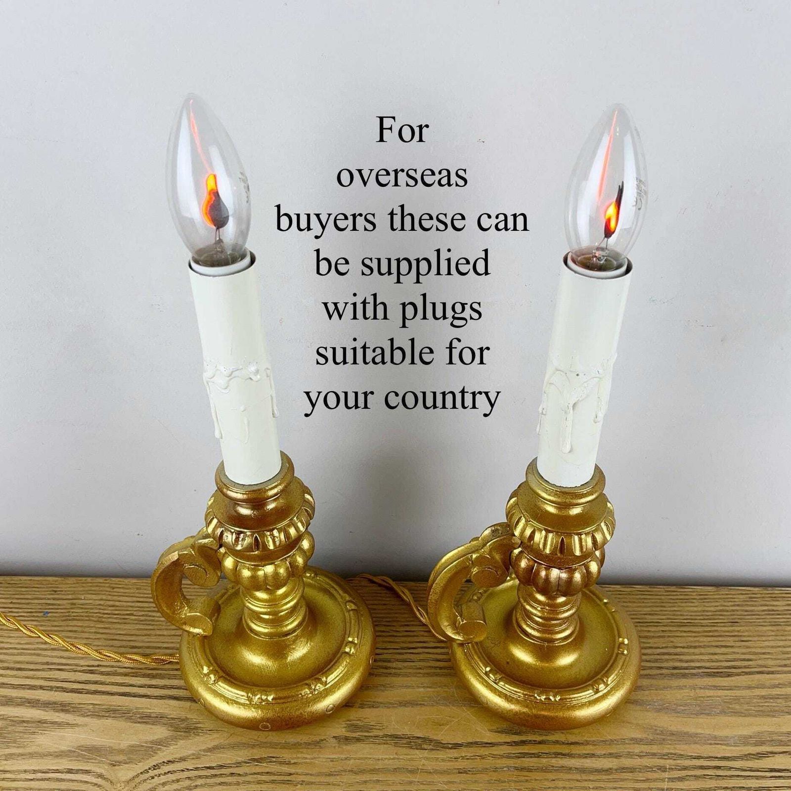 Pair Of Gold Colour Vintage French Chateau Style Chamberstick Lamps. photo 125.0