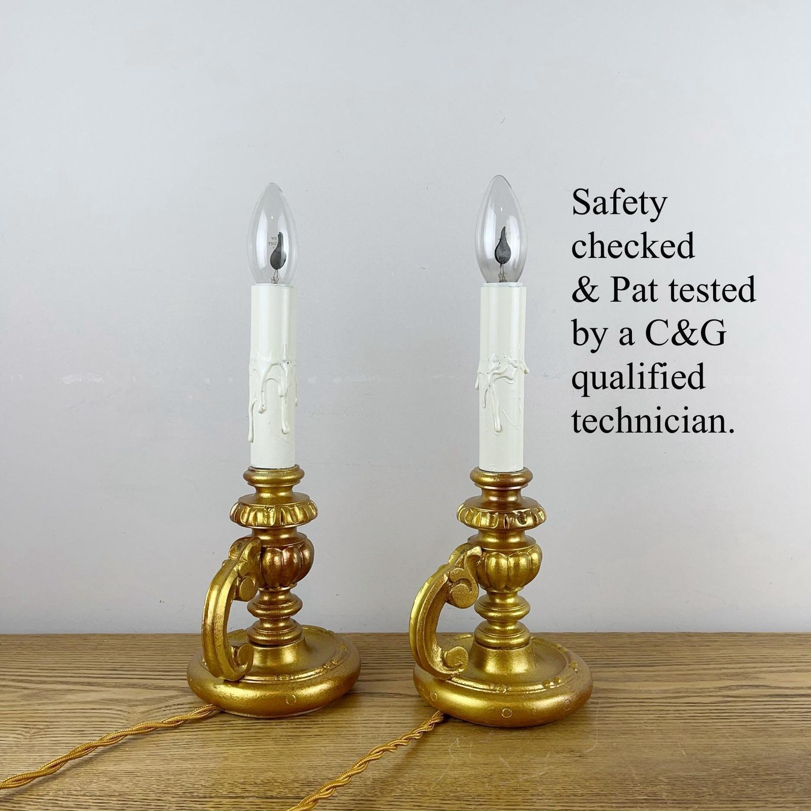 Home Decor Pair Of Gold Colour Vintage French Chateau Style Chamberstick Lamps. photo