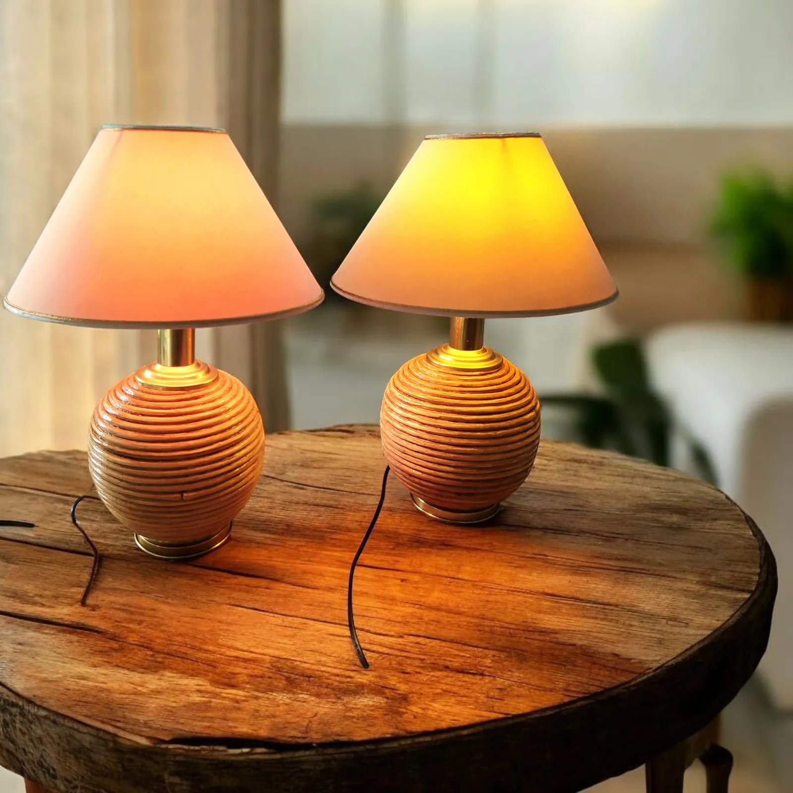 Pair  Of 1970's Pencil Reed Table Lamps photo 720.0
