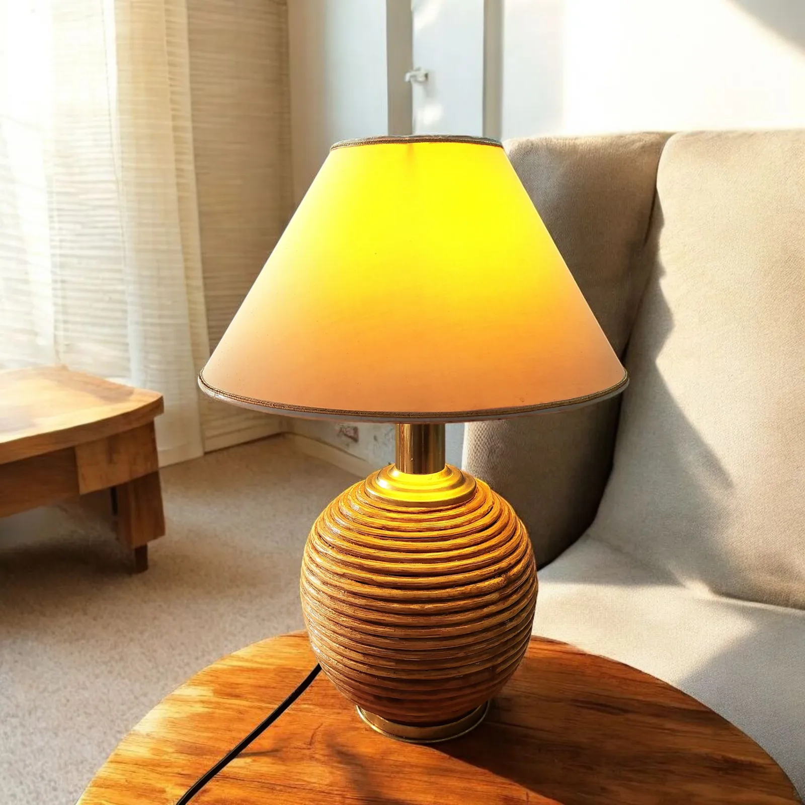 Pair  Of 1970's Pencil Reed Table Lamps photo vinterior