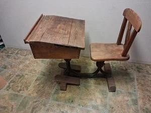 Antique Victorian School Desk With Chair Sourced From An Old Welsh School