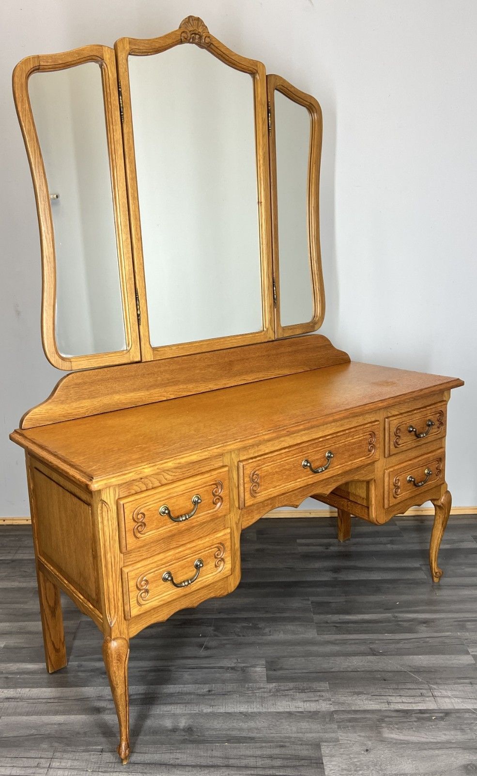 Vintage Dressing Table With Mirror French Louis Oak Vanity Table Makeup Lot 4561 photo furniture