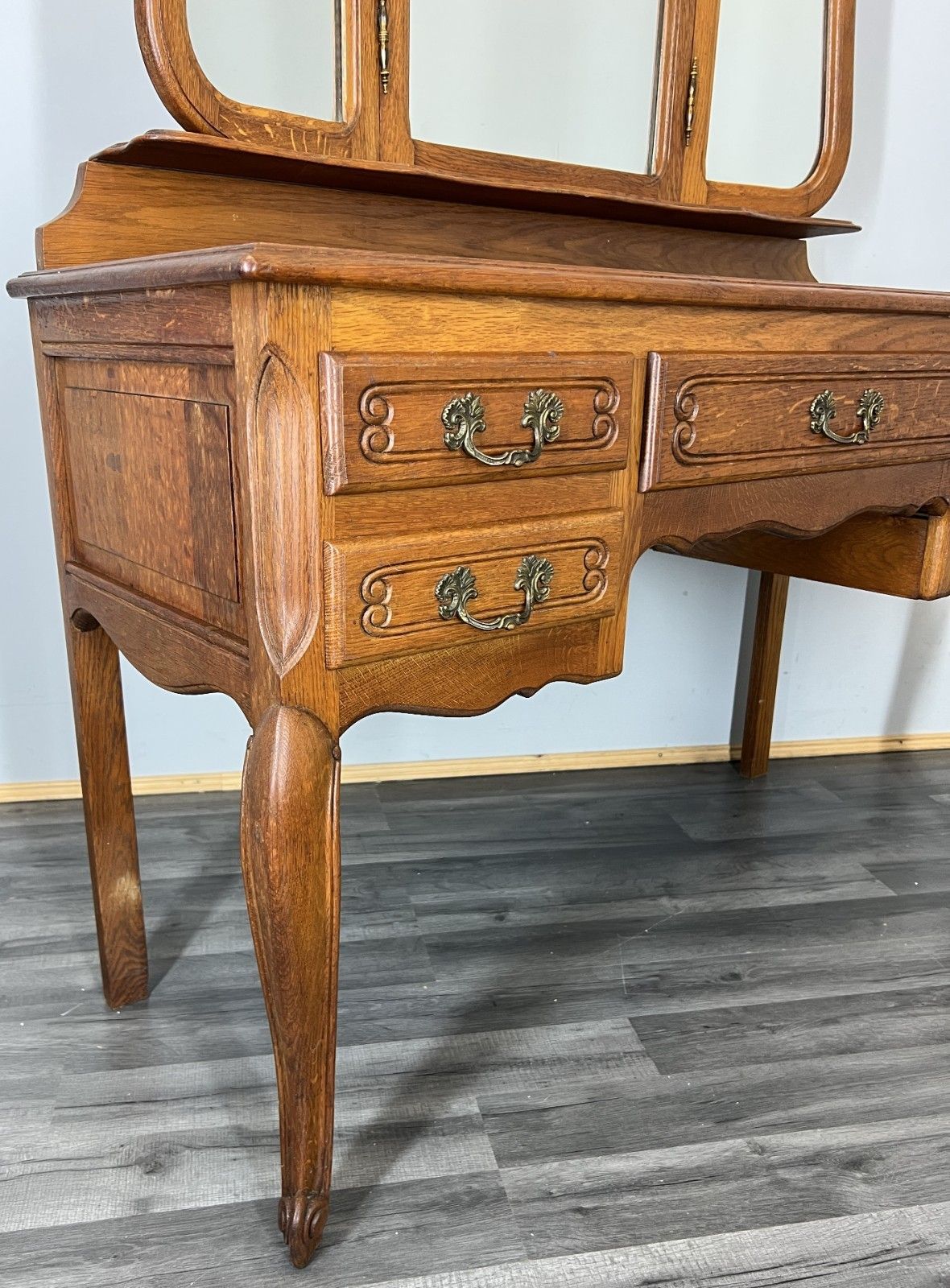 Vintage Dressing Table With Mirror French Oak Louis Vanity Table Makeup Lot 4559 photo vintage