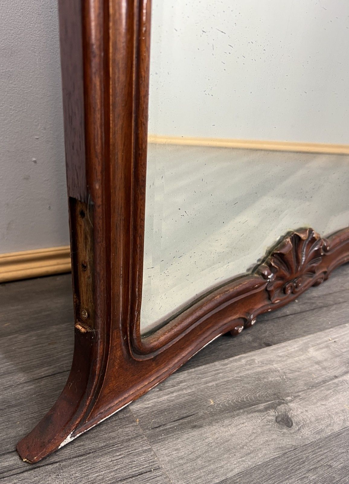 photo for sale Antique French Style Carved Walnut Wall Mirror Home Decor Wall Frame Lot 4573
