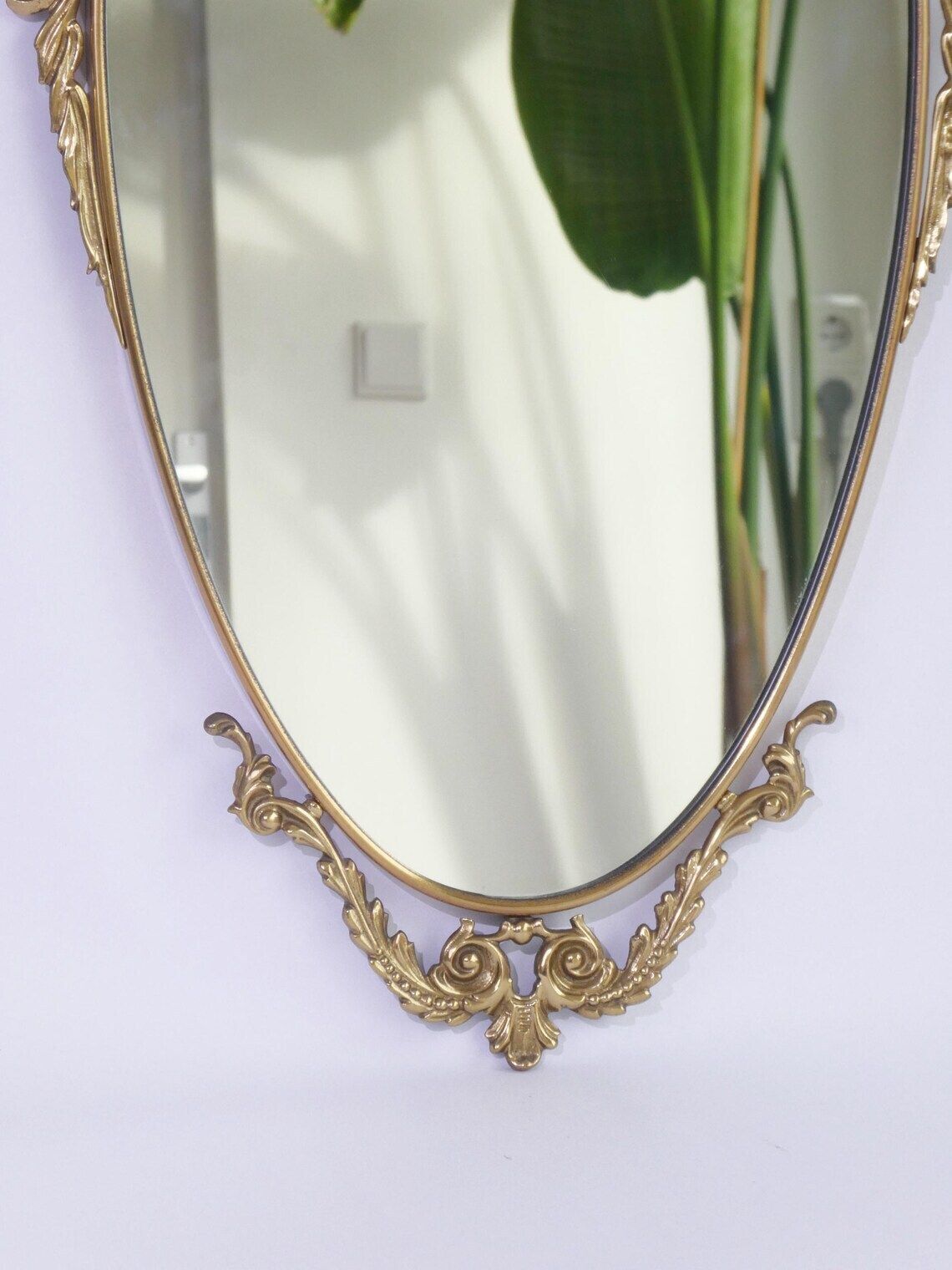 Large Oval Italian Brass Wall Mirror With Ornament  Bow Tie Hollywood Regency Mirror  Wall Hanging photo Home Decor