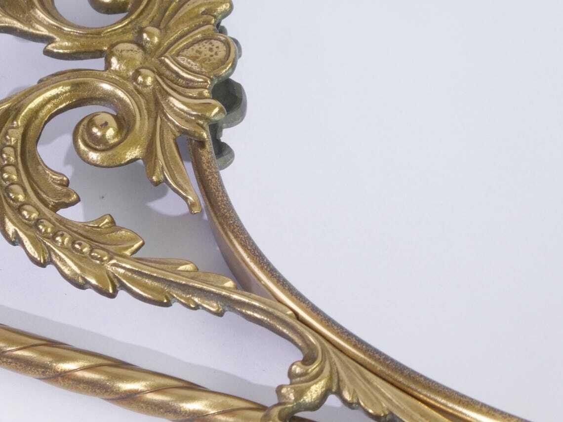 Large Oval Italian Brass Wall Mirror With Ornament  Bow Tie Hollywood Regency Mirror  Wall Hanging photo vinterior