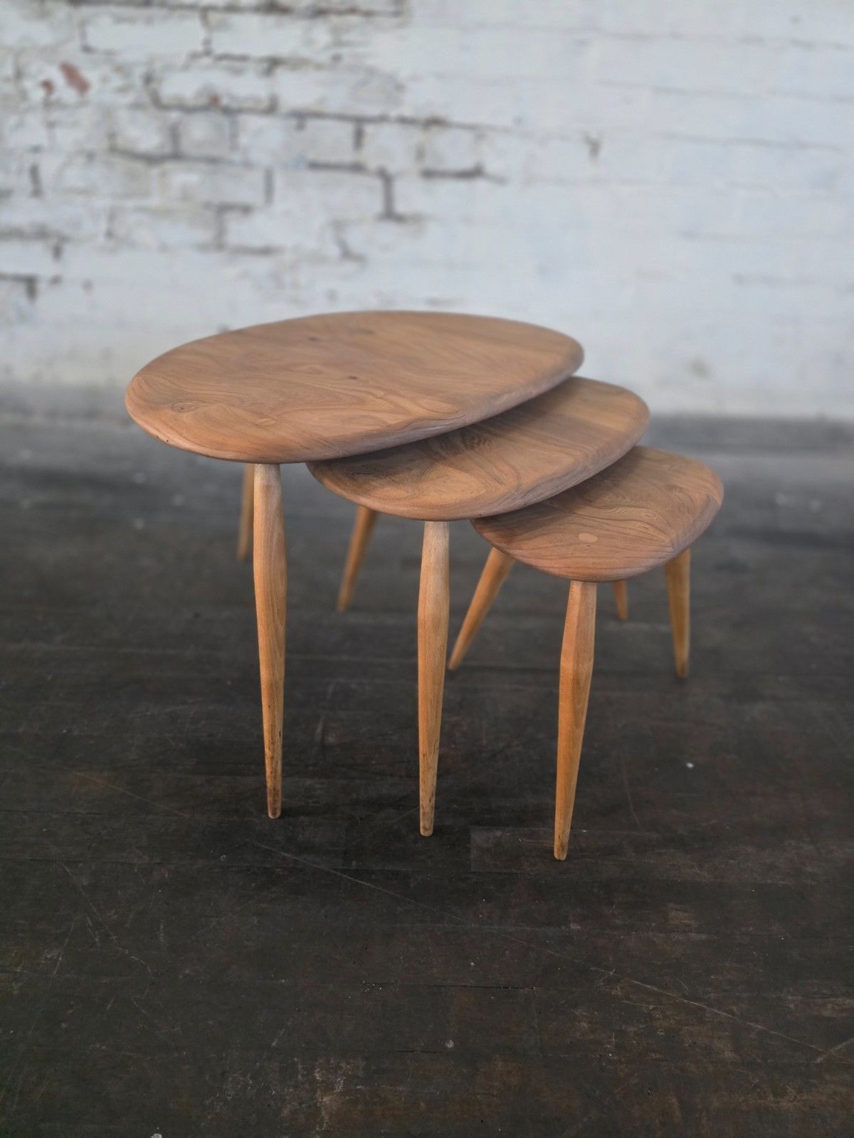 Ercol Mid Century Blonde Pebble Nest Of 3 Tables photo furniture