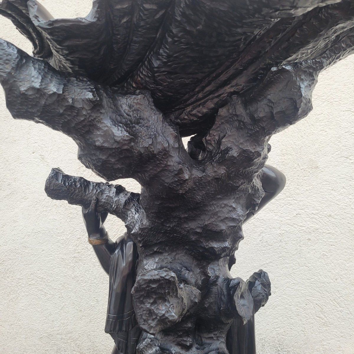 Art Large Wooden Sculpture, Moor With Dragon, 19th Century photo