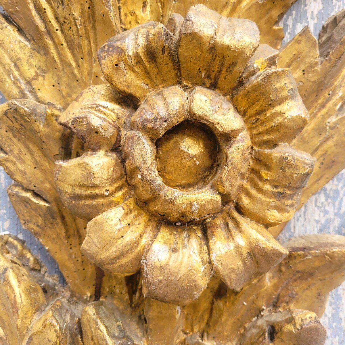 Pair Of Very Large Gilded Wood Sconces, 130cm, Early 20th Century photo vintage