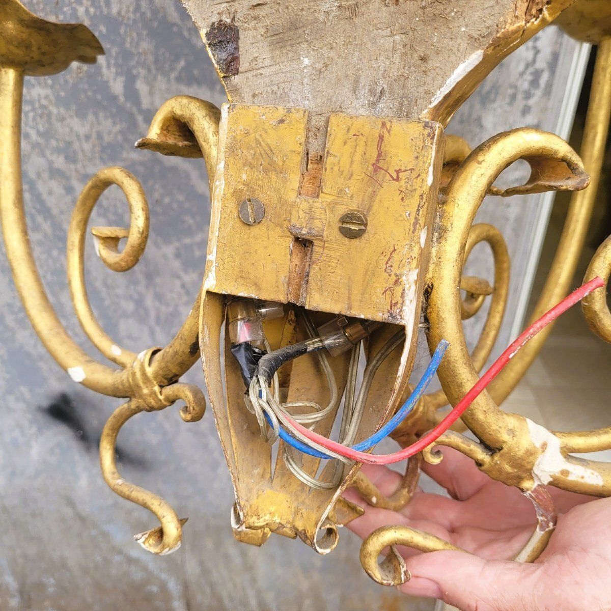 1500.0 Pair Of Very Large Gilded Wood Sconces, 130cm, Early 20th Century photo