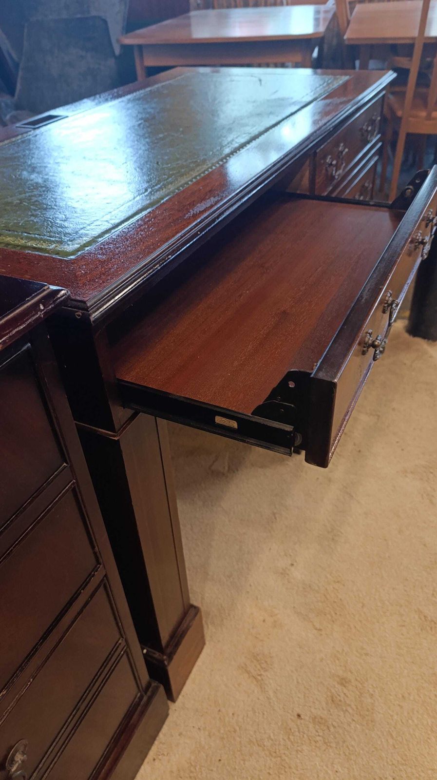 Reproduction Mahogany Veneer Desk With Tooled Leather Top photo Furniture