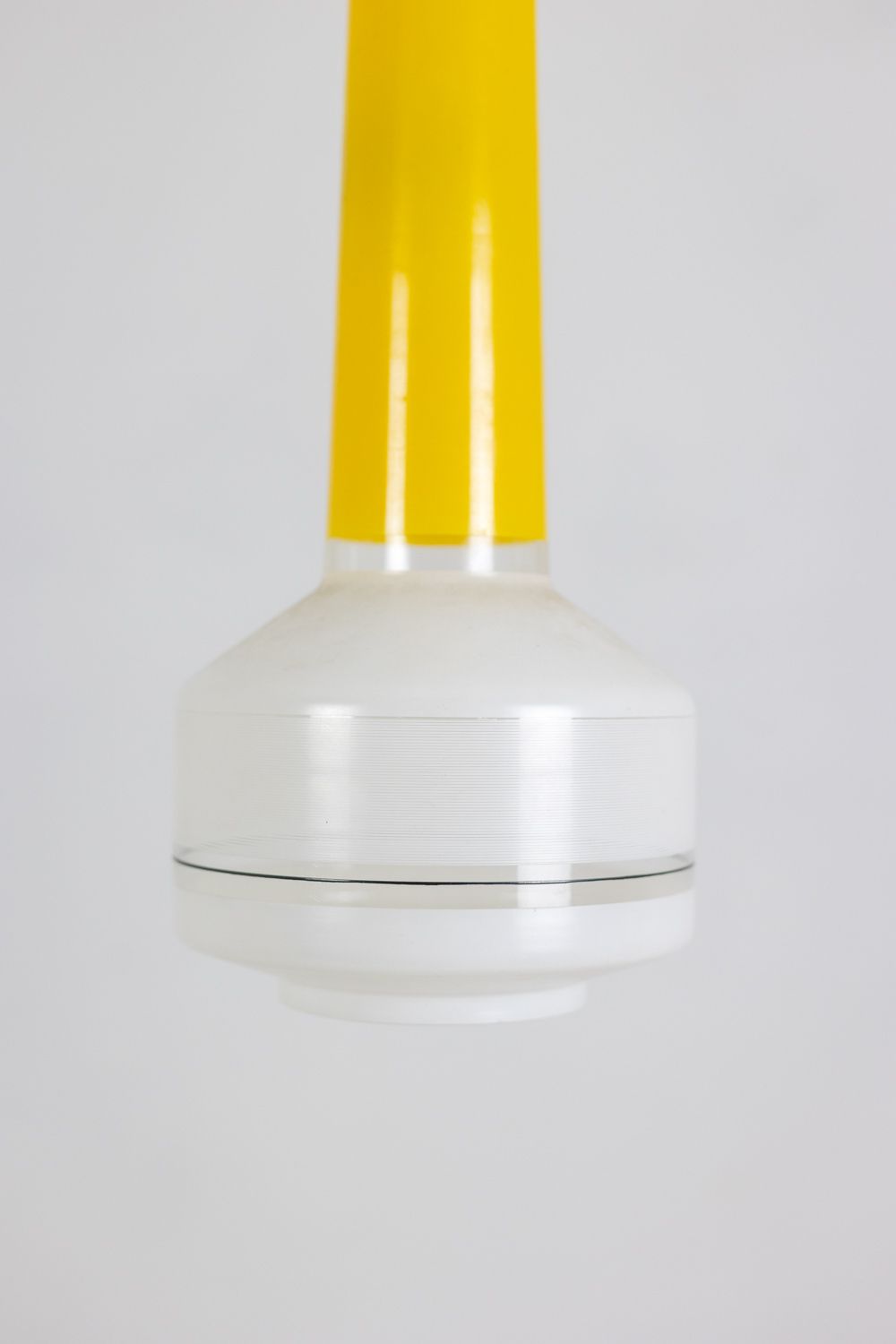 Pair Of Two Tone Yellow And White Glass Pendant Lights. 1960s photo furniture