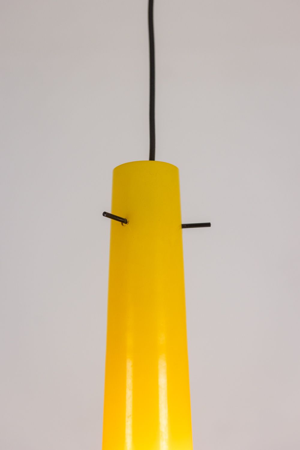 Pair Of Two Tone Yellow And White Glass Pendant Lights. 1960s photo Lighting