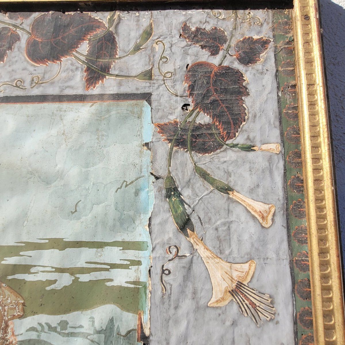 photo for sale Large Trumeau Mirror With Wallpaper, Italy, 18th Century