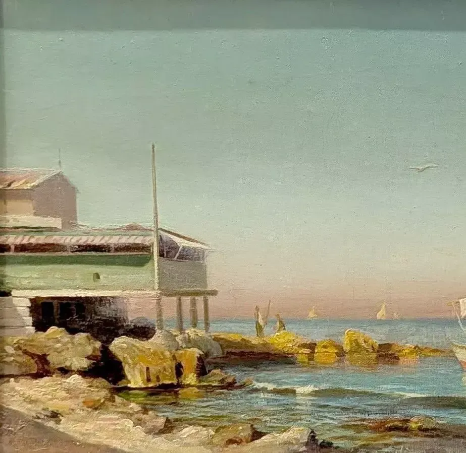 Oil On Panel By François Gautier, Marine Scene, 19th Century photo for sale