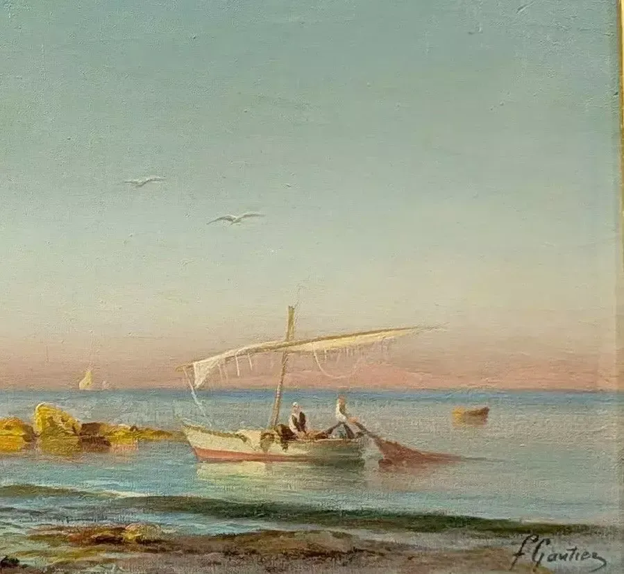 Oil On Panel By François Gautier, Marine Scene, 19th Century photo Art