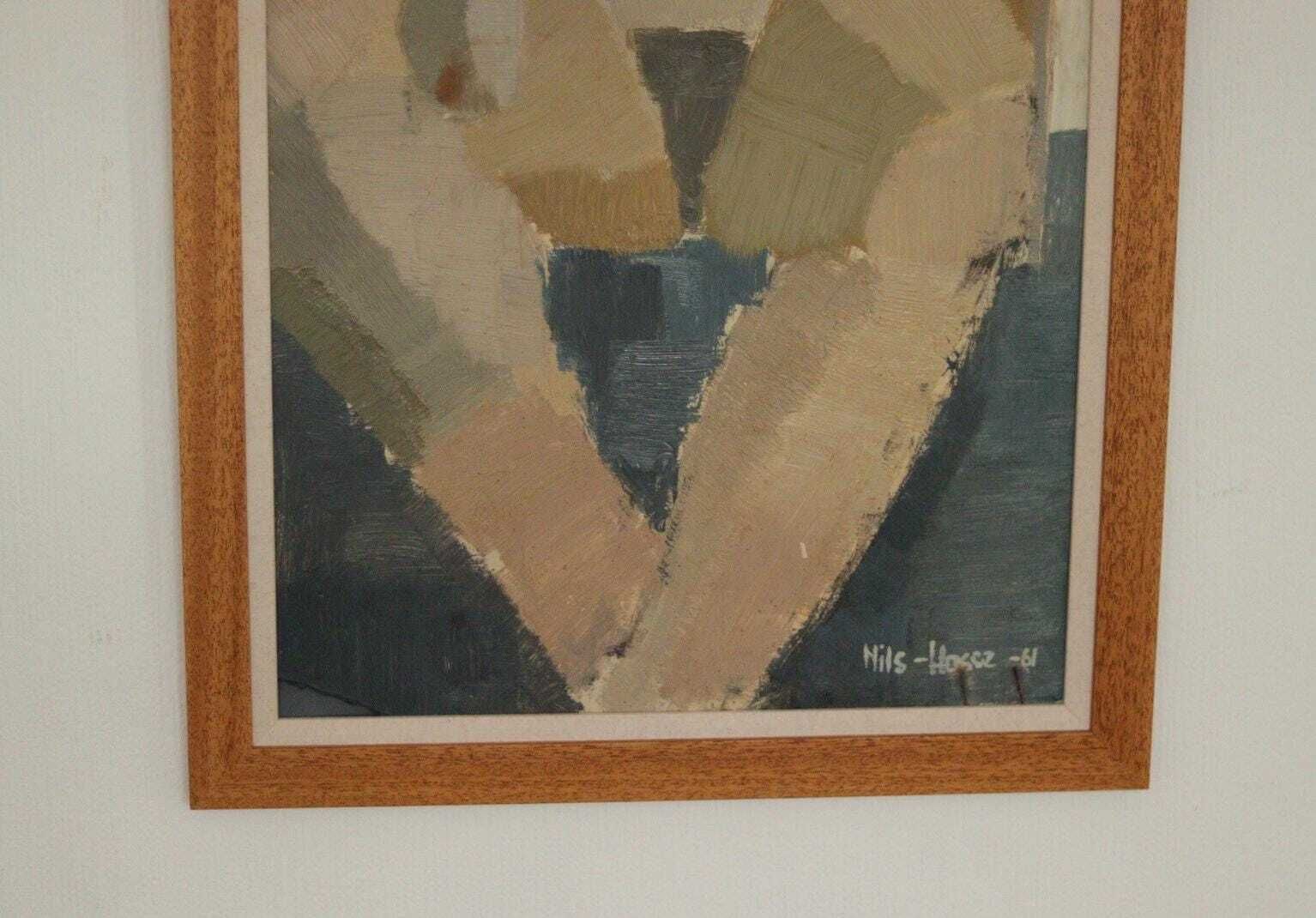 Original Mid Century Swedish Oil On Panel – “Sitting Woman Cubist” By Hasse Hasselgren, 1961 – Vintage  & Framed  92 × 52 Cm (36.2" × 20.5") photo vintage