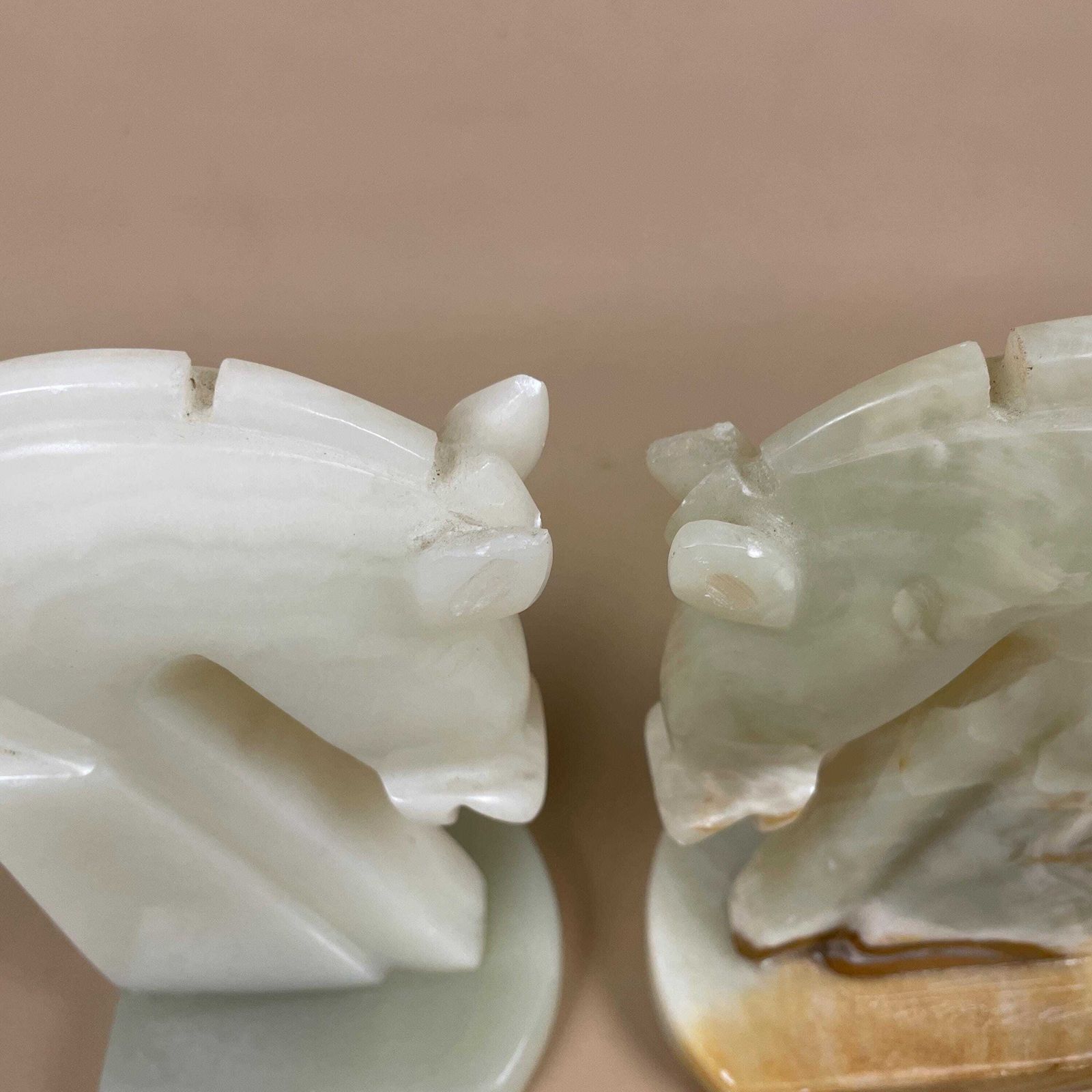 Pair Of 2 Vintage Marble Onyx Stone Bookends Book Ends Horse Heads Green Decorative Library Book Shelf Shelves Heavy Marbled Pony Horses photo vinterior