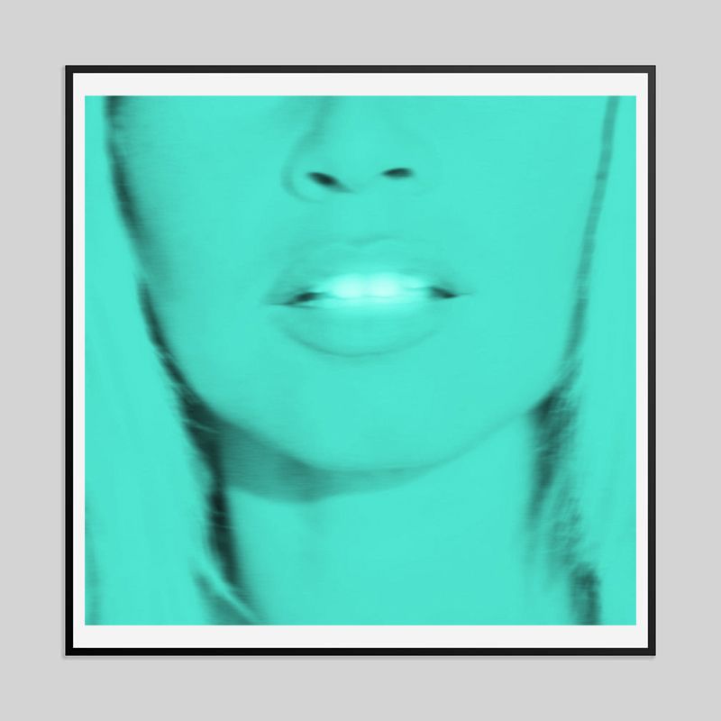 Batik 'Atomic Blonde Turquoise' Signed Limited Edition Print Framed In Black photo furniture