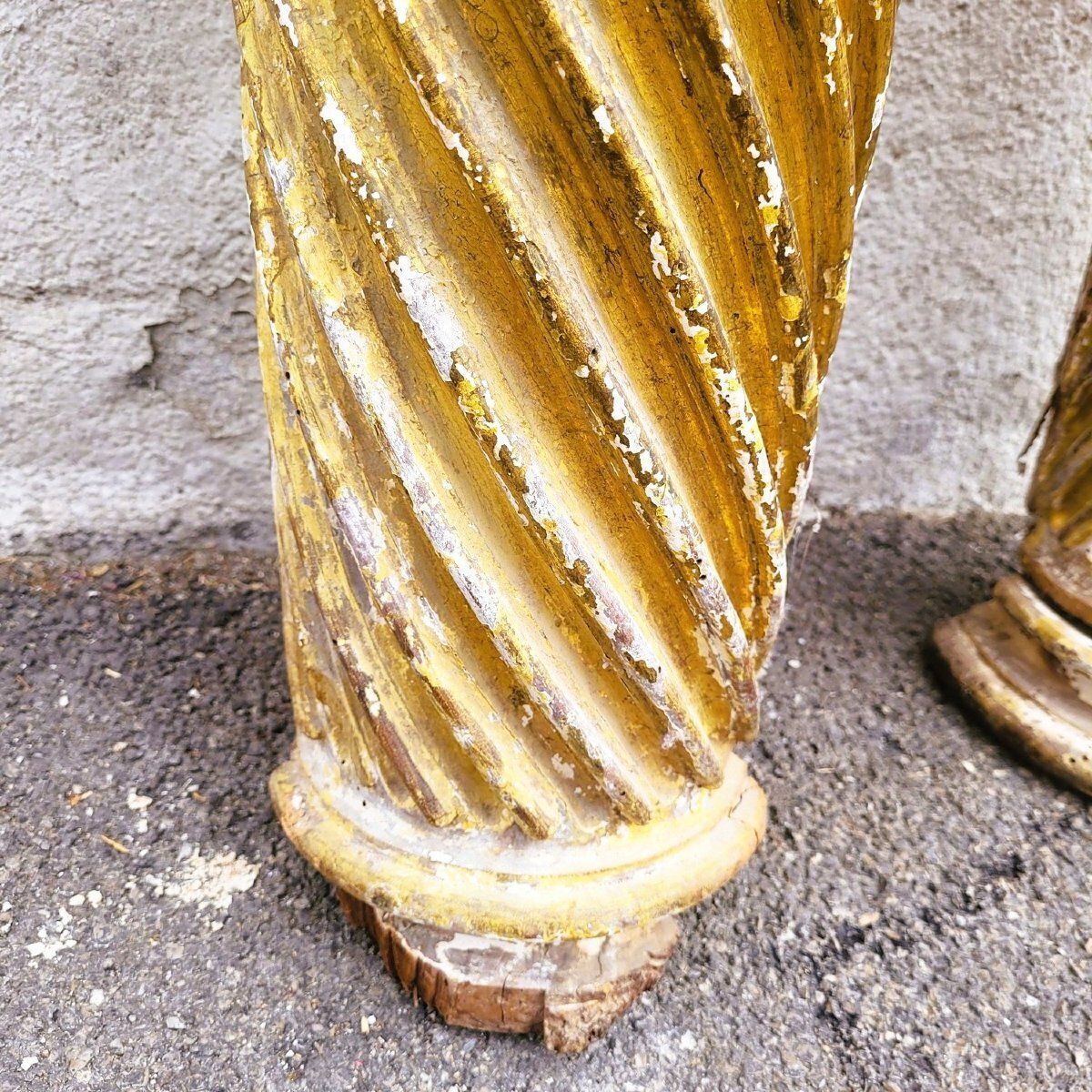 Pair Of Gilded And Carved Wooden Columns, 17th Century photo Home Decor