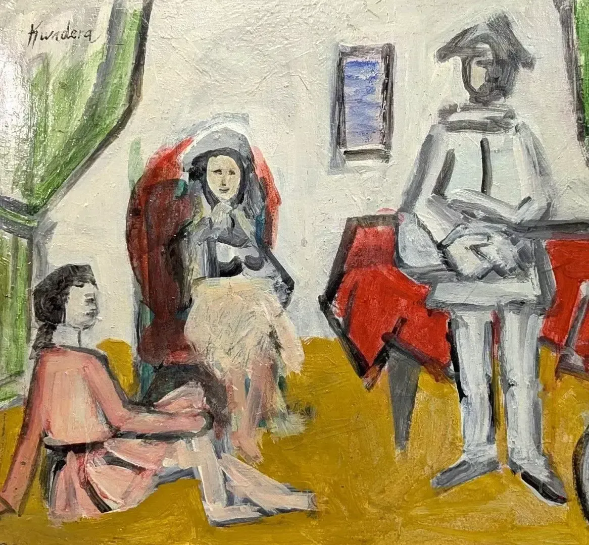 Oil On Cardboard, Harlequin And Two Young Girls, 20th Century, Rudolf Kundera, Czech School photo furniture