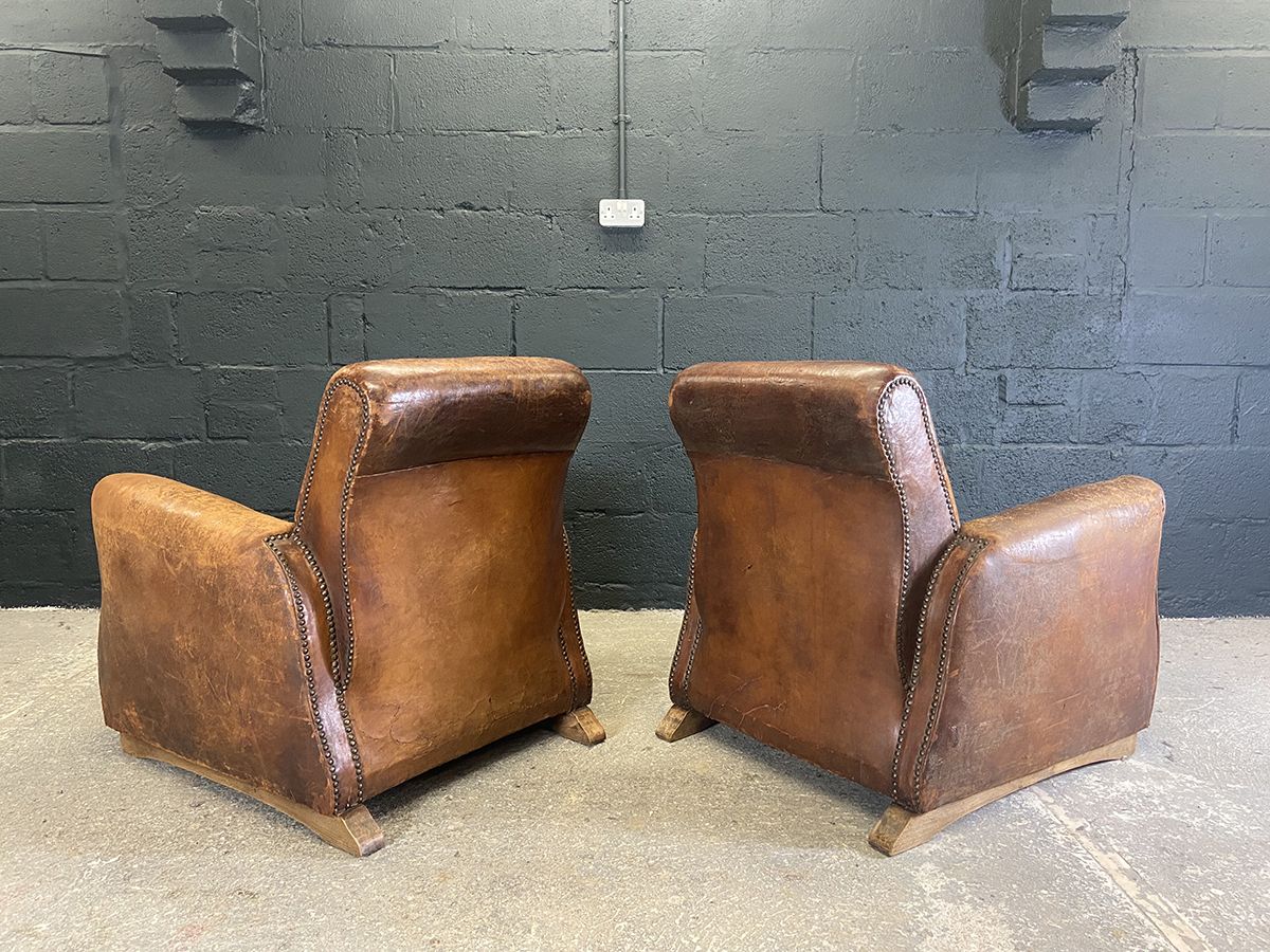 photo furniture Pair Of Original French Art Deco Leather Club Chairs