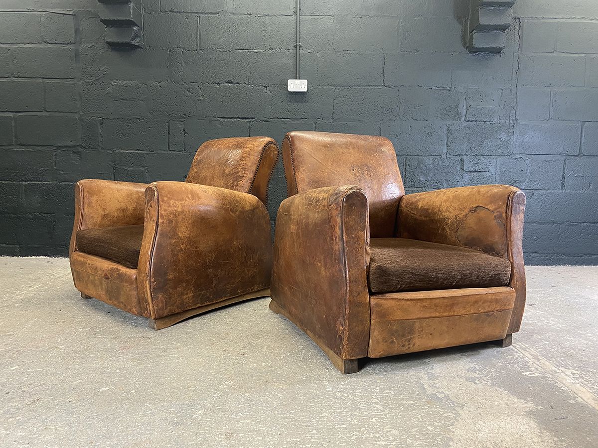 Pair Of Original French Art Deco Leather Club Chairs photo 2150.0