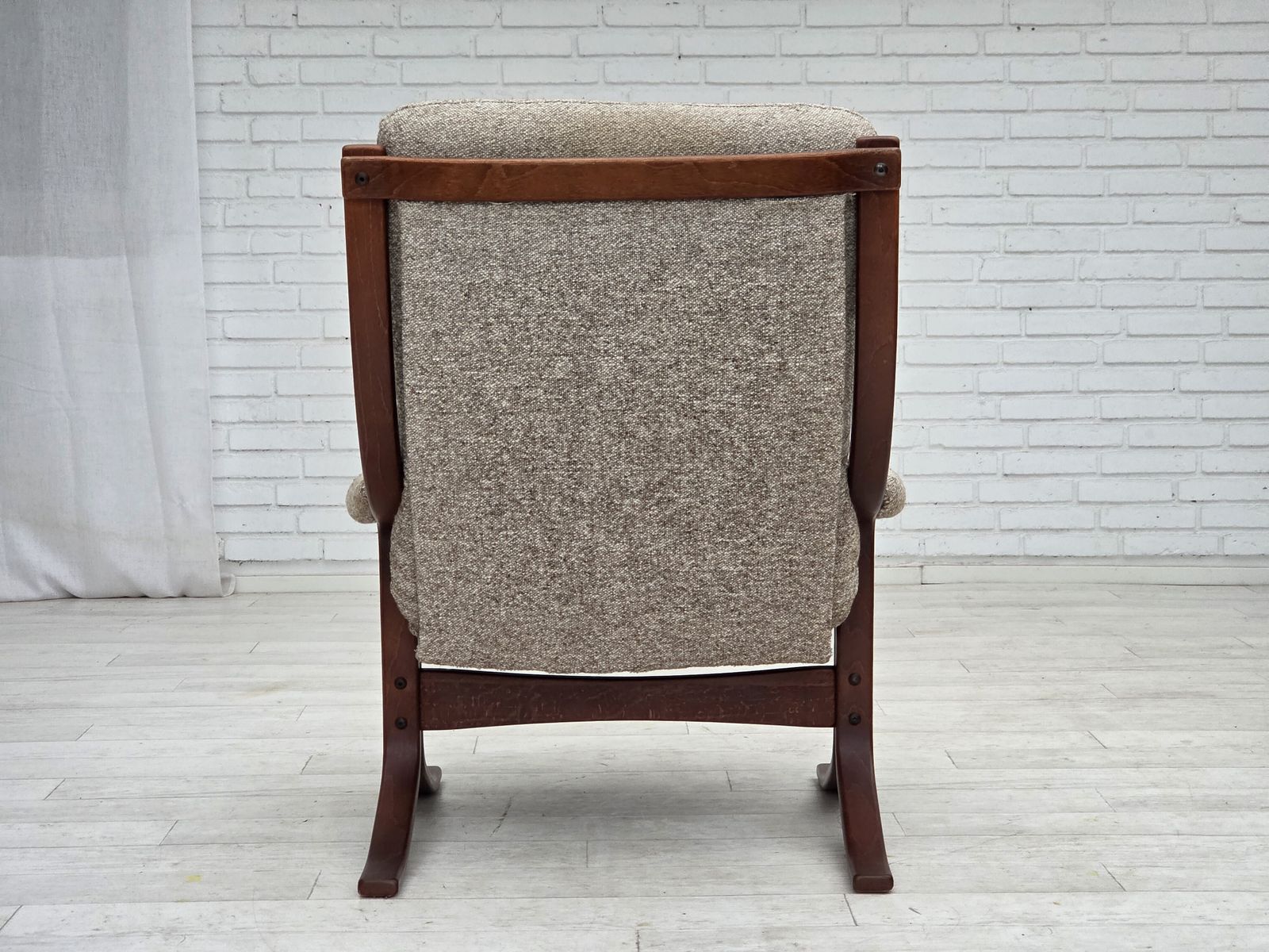 1970s, Norwegian Design Armchair, Blend Wool Fabric, Bent Wood. photo 995.0