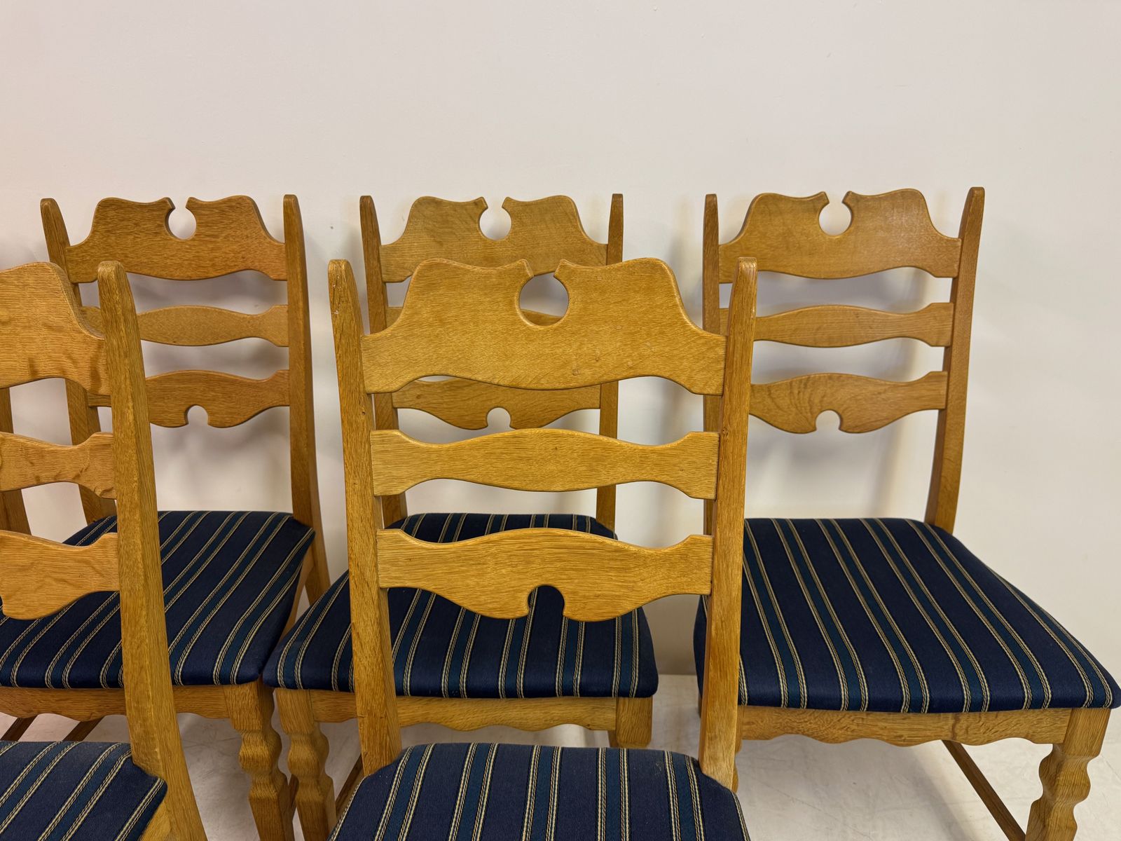 photo buy Set Of Six “Razorblade” Dining Chairs By Henning Kjaernulf, Oak, 1960s